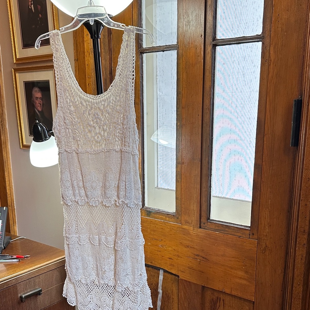 American Eagle Cream Crochet Sleeveless Dress